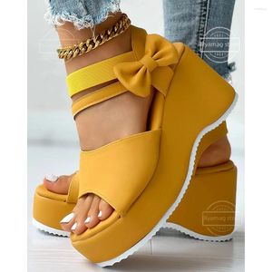 Sandalen Frauen peep Zehen Bowknot Dekor Plattform Slingback Wodboden Keilheels Sandalien Mujer Elegante Keilschuhe