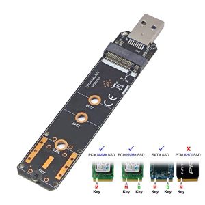 Kapsling M.2 till USB 3.1 SSD -adapter M.2 NVME PCIE SATA Dual Protocol SSD -kort för 2230 2242 2260 2280 NVME SATA M.2 SSD Adapterkort