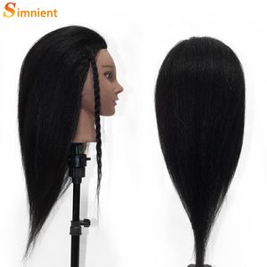 Cabeça de manequim africano com cabelos reais cabeças afro de estilo profissional Treinando Hairart Barbeiro Ferramentas de cabeleireiro