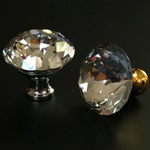 Diameter 40/50/ 60mm Glass Crystal Kitchen Cabinet Cupboard Door Handles Silver Gold Diamond Head Drawer Tv Cabinet Knobs Pulls