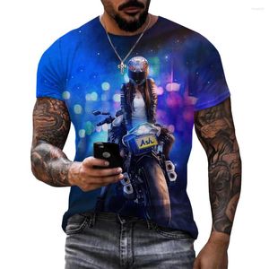 Erkek Tişörtleri 2024 Yaz Renkli Motosiklet 3D Baskı T-Shirt Glitter Baskılı Tshirt Kısa Kollu Gömlek