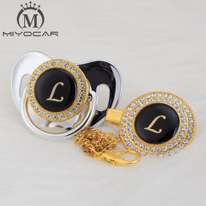 Miyocar o nome exclusivo nome das iniciais letra l bela chupeta de bling e clipe de chupeta BPA Free Bling Design Único LL