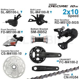 Shimano Deore M4100 M5100 2x10スピードグループセットシフターフロント/リアデレイラークランクセットカセットチェーンとボトムブラケット