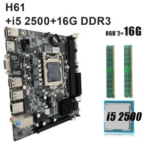 Moderbrädor H61 Motherboard Gaming Kit med Core 16 GB DDR3 1600MHz Plate Placa Mae LGA 1155 med Core i5 2500 Processor 3.3 GHz