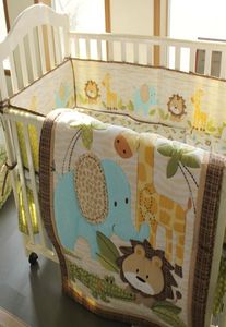 7pcs Baby menino Bedding Conjunto de algodão puro 3D Bordado leão girafa de elefante e cible de crocodilo Conjunto de roupas de cama de bebê Cama em torno de COT5733514