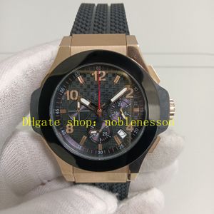 2 Style Chronograph Watches Real Photo för Mens Classic Black Dial 18k Rose Gold Gummi Armband Fold Clasp Sport Quartz Movement Chrono Wristwatches Dress Watch Watch