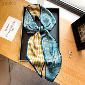 Schals Luxus langer Seidenschal weiblicher Tierpferd Druck dünner schmaler Schalbeutel Haar Band Ribbon Schals Frauen Neckerchief 240410