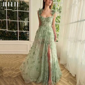 Abiti sexy urbani Jeheth Green Butterfly Tulle Ad vestito spaghetti Cinghies Side Spalato Spacco a cuore senza battuta di laurea Abito da festa di laurea 240410