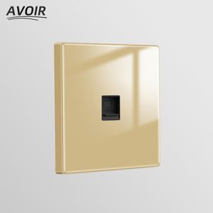 AVOIR Svag elektriskt uttag RJ45 TV Computer Wall Plugs Outlet Golden Glass Material Panel Power Double Socket For Home 10A 16A