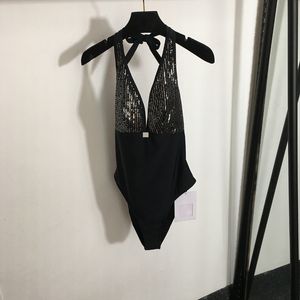 Kvinnor grimma baddräkt sexig rygglös bodysuit v hals sling badkläder semester sequin skinkning baddräkt