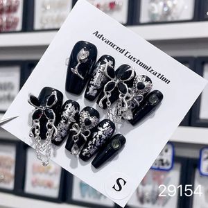 El yapımı Goth Tırnaklar Y2K Punk FrenchLuxury Siyah Tasarım Yeniden Kullanılabilir Yapıştırılabilir Yanlış Tam Kapak Tırnak İpuçları Akrilik 240328