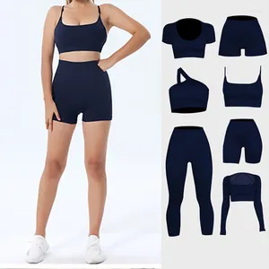 Aktif Setler 2024 Yaz Dikişsiz Taytlar Trailsuit Sport Sütyen Egzersiz Kıyafetleri Kadınlar İçin Uzun Kollu Mahsul Top Gym Set Set Şortları Yoga Fitness