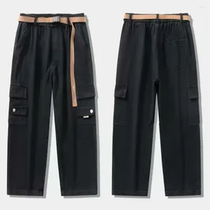 Men's Pants Men Straight Vintage Loose Cargo With Elastic Waist Multi Pockets Featuring Strap Decor Soft For High