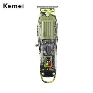 Trimmers Kemei Dettain Destless 0 мм триммер для волос Профессиональный перезаряжаемый электрический клиппер зеленый прозрачный стиль ЖК -дисплей цифровой дисплей