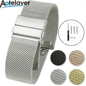 Watch Bands 16mm 18mm 20mm 22mm Quick Release High Quality Stainless Steel Mesh Milanese Strap Watchbands Double Press Butterfly Clasp