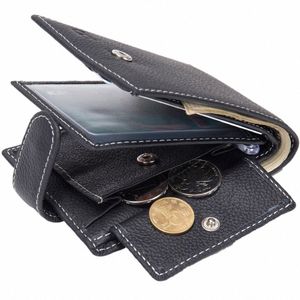 Son erkekler deri busin cüzdan kartı tutucu ince çanta mey çanta cüzdanı gerçek deri kısa cüzdan portefeuille homme d1hm#