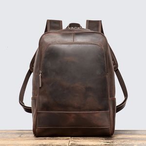 Vintage Mens Crazy Horse Leather Backpack Luxury Fashion Travel Large Capacity College Style Schoolbag Laptop Bag 240329