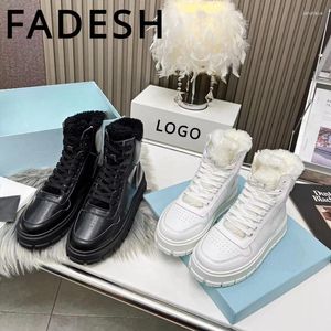 Casual Shoes Women's Thick Sole Sports 2024 Autumn/Winter BlackroundheadGenuineleatherWithVelVetlaceUpsmall White Boat