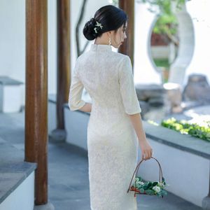 Chenille Jacquard Spring Autumn Chinese Style Elegant and Slim Mid Length Qipao