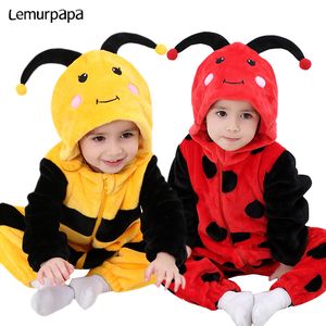 0-3Y Newborn Baby Clothes Romper Onesie Winter Infant Baby Costume Zipper Soft Girls Boys Rompers Cute Bee Flannel Pajamas