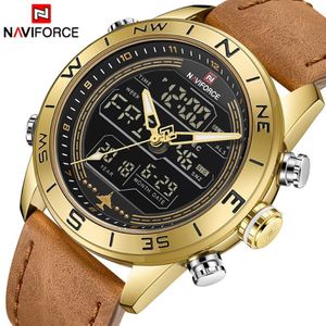 Män tittar på Naviforce Top Brand Luxury Leather Sports Wrist Watch Män Vattentät militär kvarts Digital Clock Relogio Masculino156a