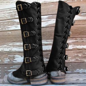 Medieval Viking Armor Leather Half Chaps Lace Up Buckle Shoes Boots Cover Steampunk Vintage Hiking Gaiter Men Women Larp Knight