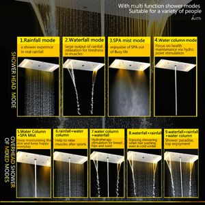 HM 2024 Badrumstillbehör Tak LED Duschsystem Ställ in termostatisk mixerventilkran Regn Vattenfall Duschhuvudpanelen