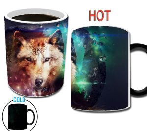 11oz Magic Wolf Canecas Mudança de cor Creative Creative Celemic Caneca Presente Tea Leite Copo do marido Amigo Presente de aniversário Canecas