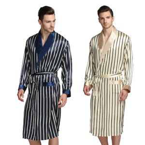 Mens Silk Satin Pajamas Pajama Pyjamas PJS Sleepwear Robe Robes Nightgown Robes S M L XL 2XL 3XL Plus Beige Blue Striped 240329