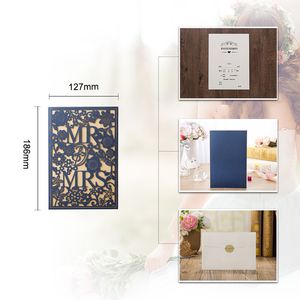 1pcs Gold Blue Laser Cut MR&MRS Wedding Invitations Card Elegant Greeting Cards Envelopes Wedding Event Party Favors Decoration