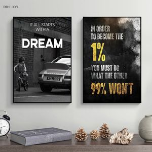 Ein Traum und 1% Unternehmer Motivation Qoutes Leinwand Druckmalerei Poster Inspirierende Wandkunst Bilder Büro Wanddekoration