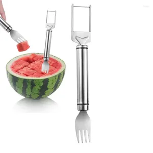 Gabeln 2in1 Wassermelongabel Slicer Cutter Messer Mehrzweck tragbarer Edelstahl Küchenfruchtschneidung