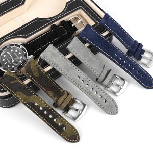 Assistir bandas de camurça vintage Leathet Watch Strap 18mm 19mm 20mm 22mm Relógio Handmade Band Brown Belts Belts para acessórios de relógioL2404