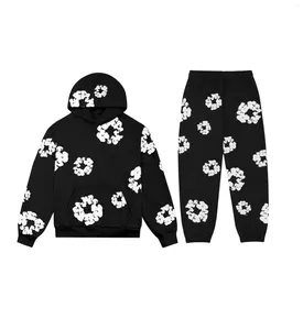 Herren -Tracksuiten zweiteilige Outfits Männer Streetwear Y2K Hoodie Joggshose Sets Fashion Hip Hop Trend Blume Grafik Casual Tracksuit Kostüm