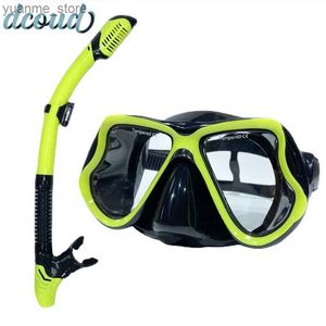 Dykmasker snorkelmask dykning snorkel dykning leveranser med simningsrör anti-dämpning vattentät mjuka silikonglasmasker set y240410