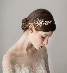 2018 Nya vintage Wedding Bridal Hair Bands Luxury Pearls Beaded Golden Bridal Decoration Smycken Tillbehör CPA142915691725364210