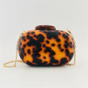 New Leopard Arcylic Evening Bags Luxury Lady Clutch Tasche Marke Designer Schulter -Crossbody -Tasche Mini Hochzeitsfeier Kette Handtasche