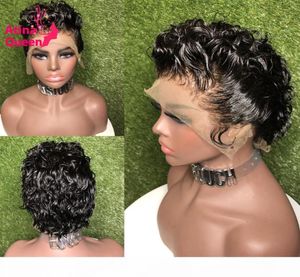 4x4 Curly Bob Short Pixie Pixie Perg Human Hair 13x4 Lace Frontal Pre wyrzucony z włosami dla dzieci 150 Remy przednia koronkowa peruka dla czarnych kobiet9570103