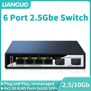 Switches Lianguo 2.5 GB Ethernet Switch 4 Port 2.5G Network Switch 2 Port 10GBE SFP+ SLOT Home Lab Switch Unmanaged Plug and Play