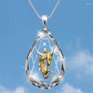 Pendant Necklaces Drop-Shaped Crystal Jesus Necklace Men's Fashion Metal Christian Religious Amulet Accessory Party Jewelry