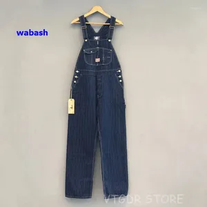 Męskie dżinsy Bob Dong 40s trzy w jednym Wabash Striped Commoners Vintage High Back Denim Pants Retro Spoders