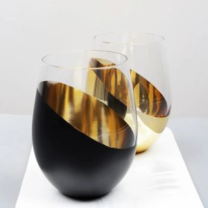 2PCSベベルメッキガラス卵ガラスウイスキーワイングラスゴールデンブラックゴールド飲料家庭用ウォーターカップクリスマスギフト