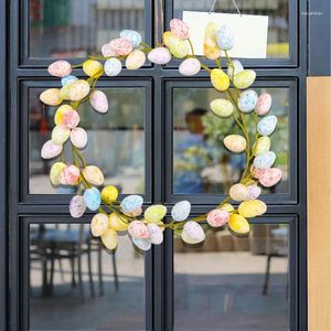 Decorative Flowers 36cm Easter Colorful Egg Wreath Door Wall Hanging Pendants Simulated Happy Day Party Decor For Home Kids
