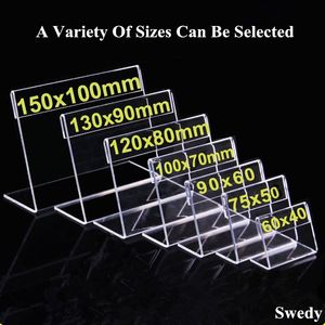 10 stycken 12x8 cm Clear Plastic Desk Prisetikett Taggar TABELL -MENY -LISTA HÅLLER ACRYLISK Sign Holder Display Stand Stand Stand Stand