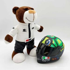 Plüschpuppen Motorrad Teddy -Puppenspielzeug mit Helm niedlicher Motorradhelm Bären gefülltes Tierplüschspielzeug Motorrad Dekoration J240410