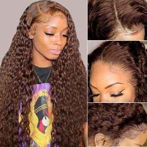 #4 Chocolate Brown Lace Front Wig Colored Kinky Curly Lace Front Human Hair Wigs For Women Deep Curly Remy Hd Lace Frontal Wig