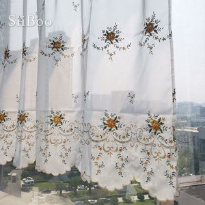 Pastoral style yellow floral embroidery lace half-curtain bay window curtain for coffee kitchen room tulle SP4155 Free shipping