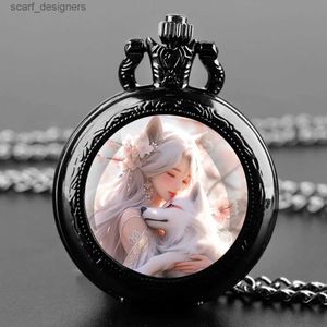 Pocket Watches Anime Genshin Impact Cosplay Quartz Pocket For Women Men Black Necklace Unikt Pendant Clock Chain Presenttillbehör Y240410