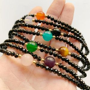 Decorative Figurines Natural Black Spinel Crystal Faceted Stone Beads Line Bracelet Yoga Healing Lucky Ball Bead Wrist Decor 1Piece Drop