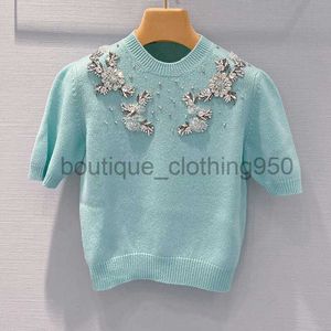 Designer Women's T-Shirt Short Knitted Shirt Diamonds Fashionable Round Neck Short sleeved Top Unique Atmosphere Wearing Winter New Style Tops Tees